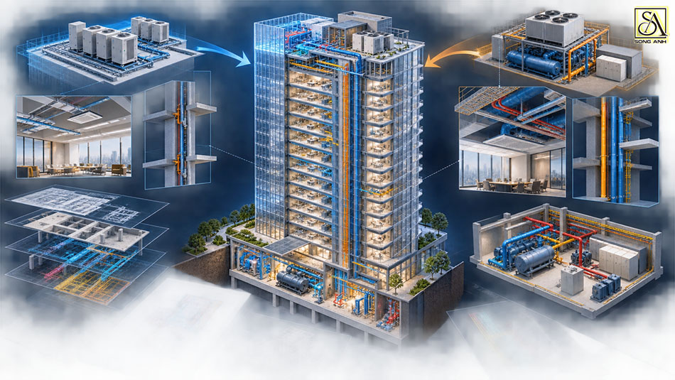 Mô hình BIM phối hợp kiến trúc, kết cấu và MEP khi lựa chọn phương án HVAC
